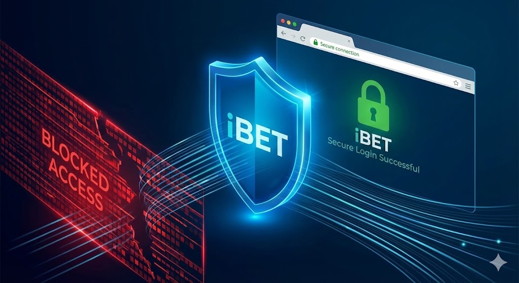 iBET security shield unlocking blocked access barrier and establishing a secure browser connection