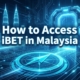 Graphic with the title "How to Access iBET in Malaysia" and a navigation compass icon.