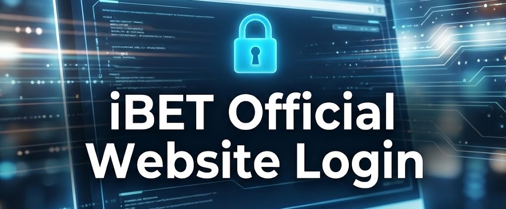 Digital screen graphic displaying the title text "iBET Official Website Login" with a security icon.