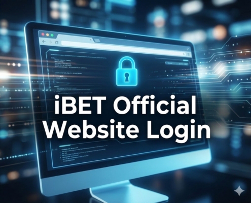 Digital screen graphic displaying the title text "iBET Official Website Login" with a security icon.