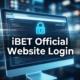 Digital screen graphic displaying the title text "iBET Official Website Login" with a security icon.