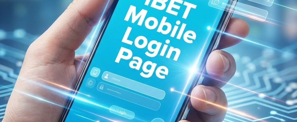Smartphone screen showing the title "iBET Mobile Login Page" clearly on a blue background.
