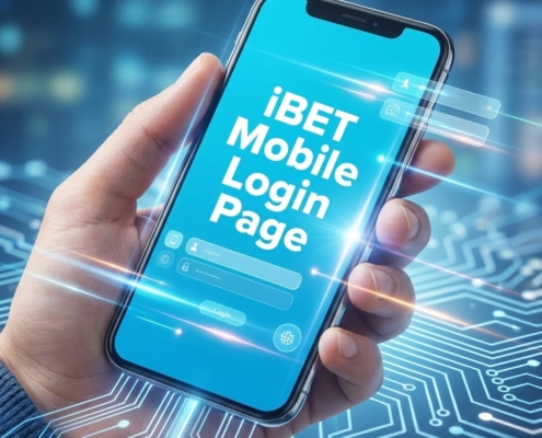 Smartphone screen showing the title "iBET Mobile Login Page" clearly on a blue background.